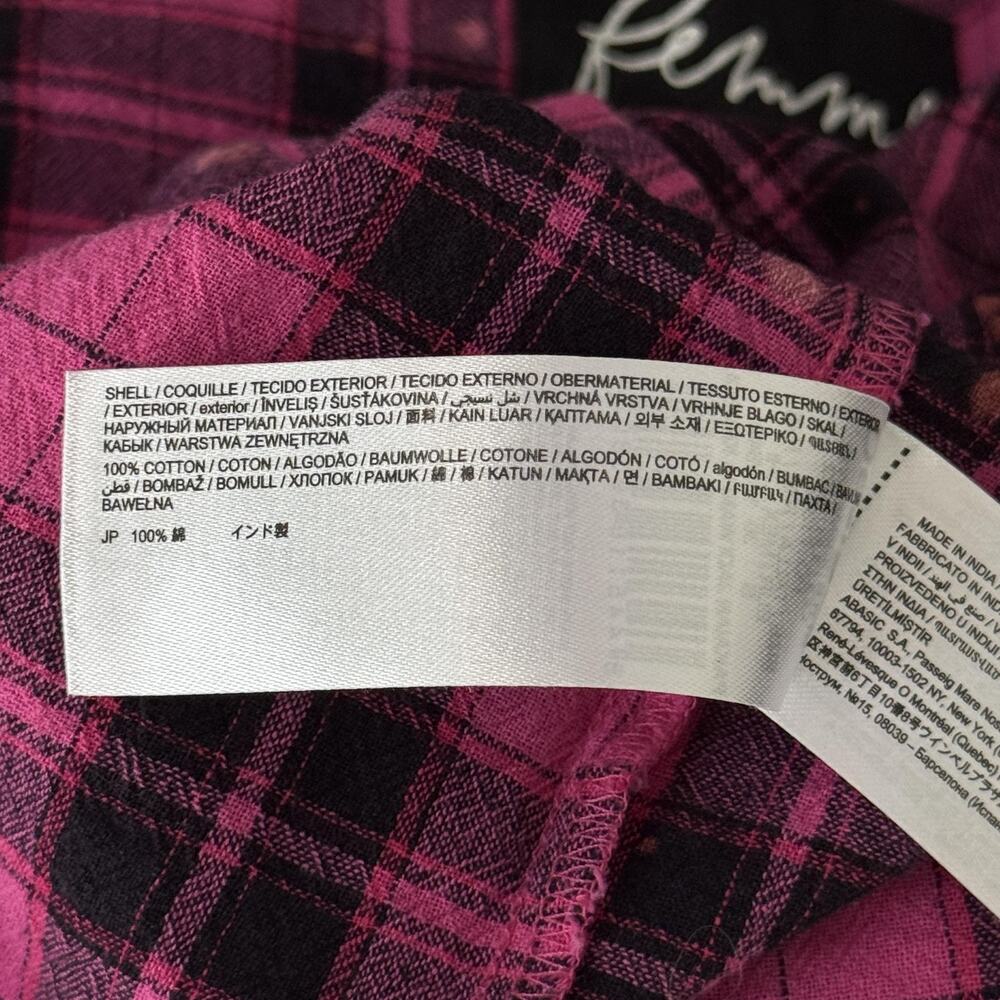 Desigual Shirt Womens Small Plaid Studded Flannel Graphic Patch Grunge Pink - Picture 6 of 14